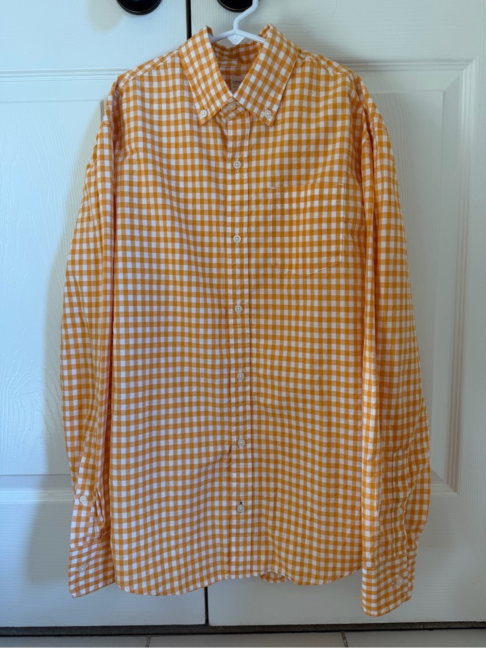 EUC J Crew Crew Cuts Boys Orange Gingham Button-Down Shirt size 14